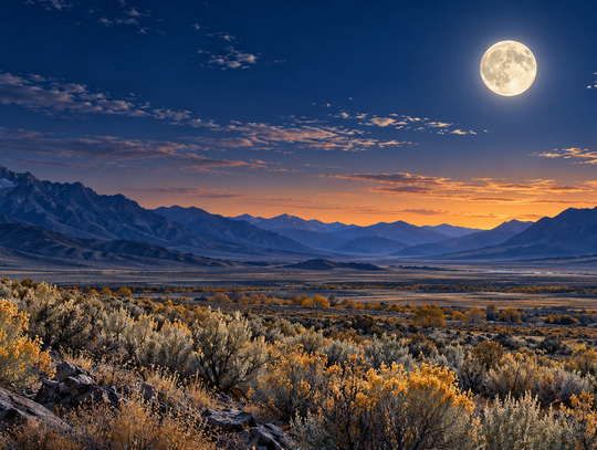 Moon above a Northern Nevada autumn landscape.