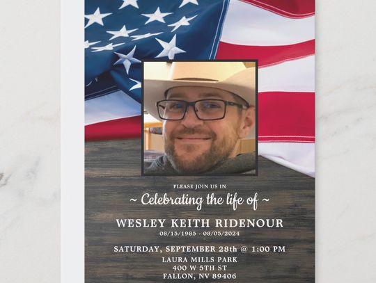 Celebration of life for Wesley Rindenour, Saturday, September 28