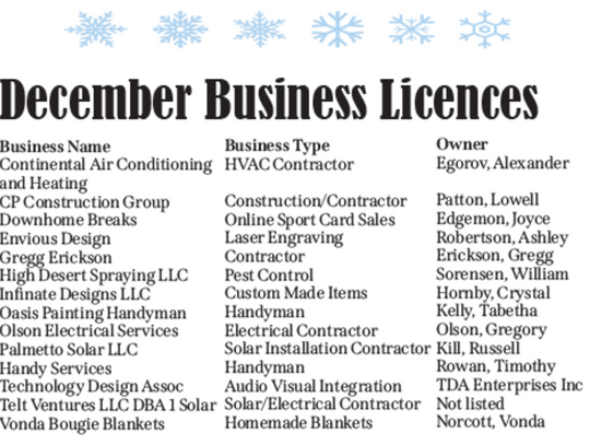 December Business Licences