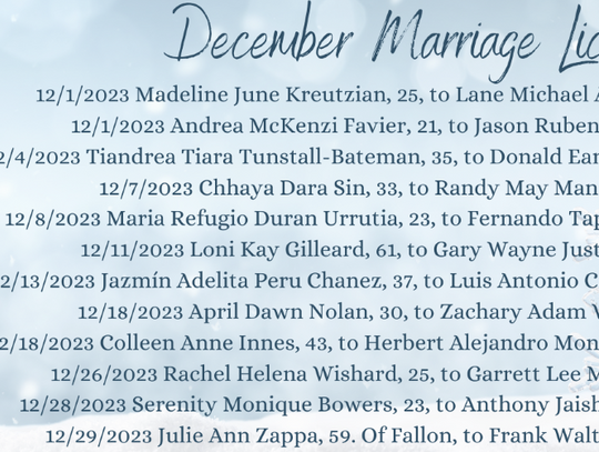 December Marriage Licenses