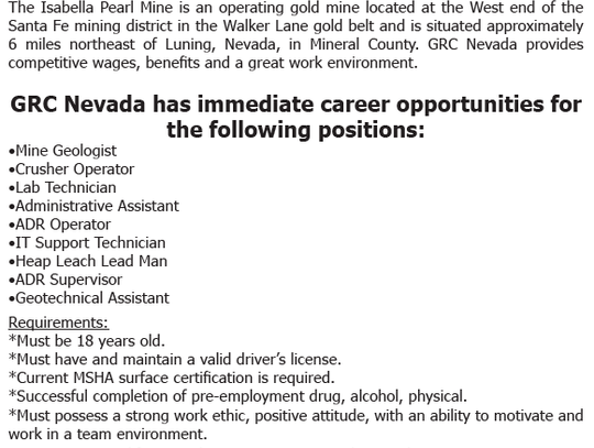 Jobs -- GRC Nevada Incorporated