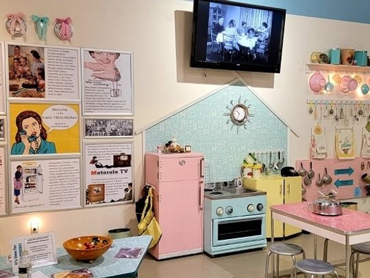 Kids Interact in 1950s Kitchen Just Their Size
