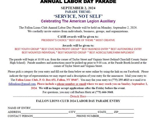 Lion's Club Labor Day Prades Entries Now Being Accepted