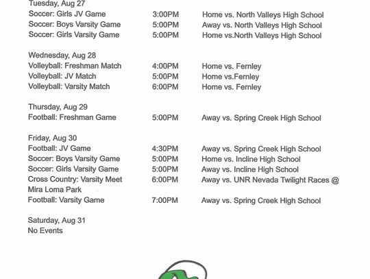 Local High School Sport Schedules Week of August 26th