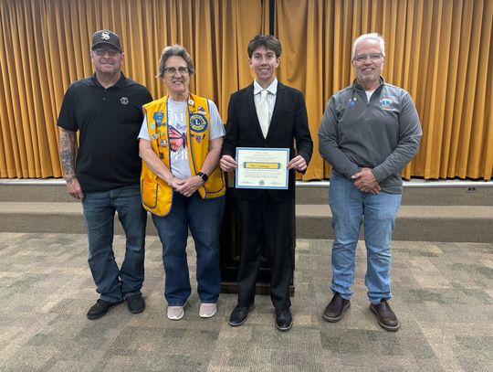 Riggin Stonebarger wins semi-final round at Lions Club Student Speaker contest.