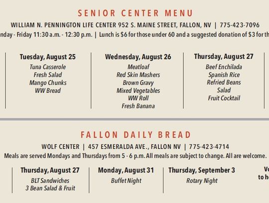 Senior Center and Fallon Daily Bread Menu