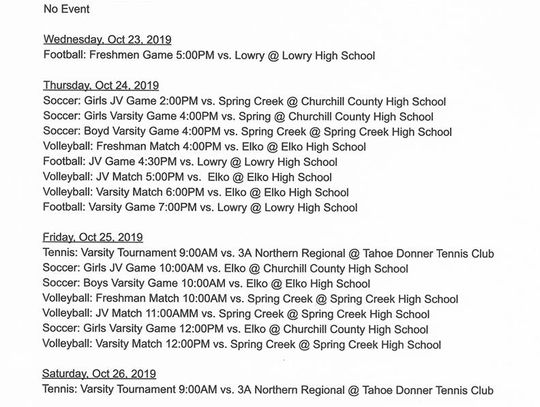 Sport Schedules for the week October 21st