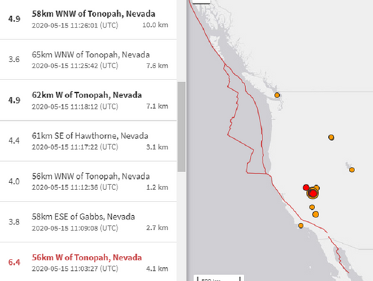 Swarm of Earthquakes Hit Area North of Tonopah