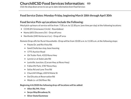 Updates to Churchill School District Meal Stops