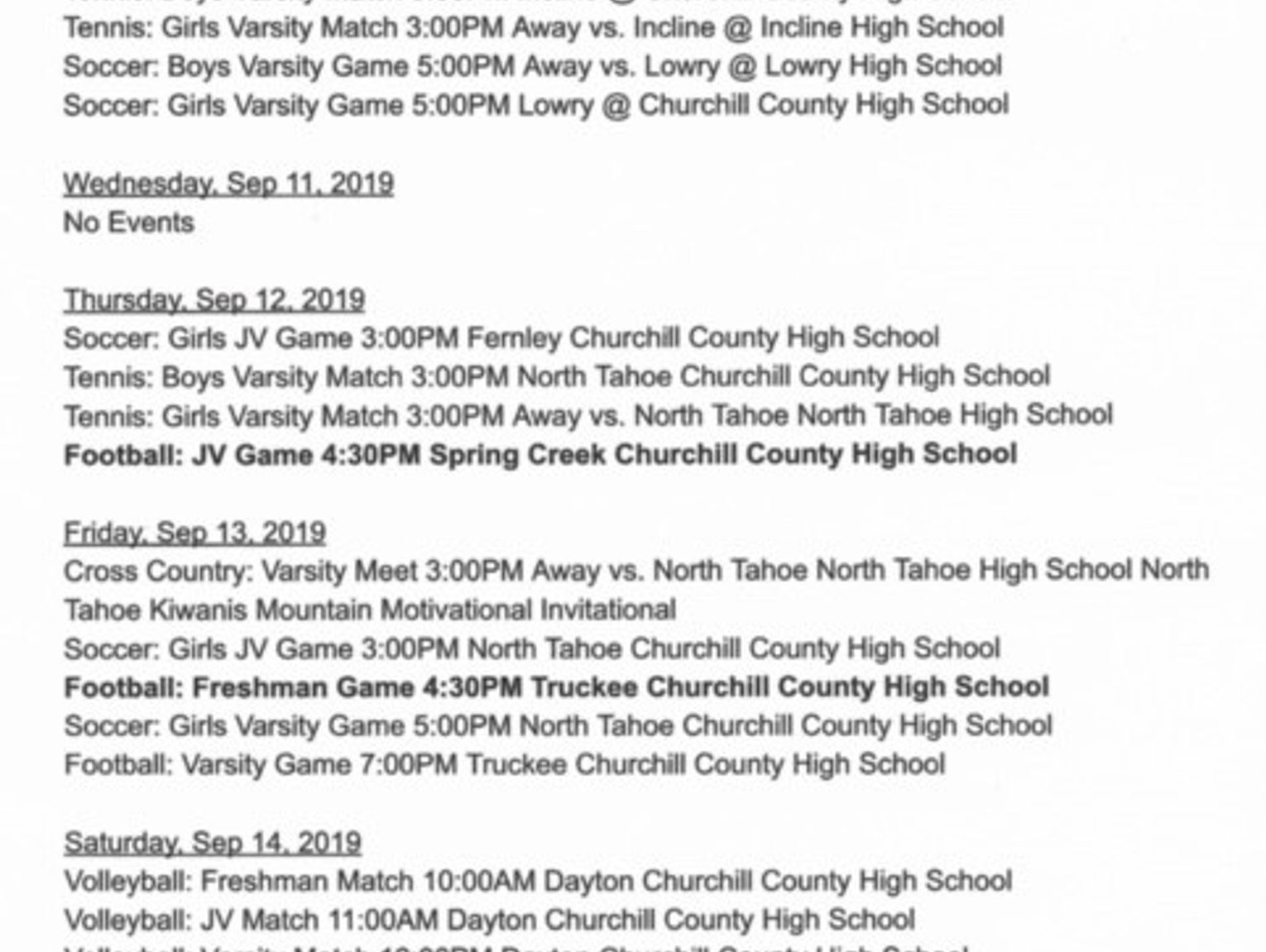 Local High Schools Sports Schedules