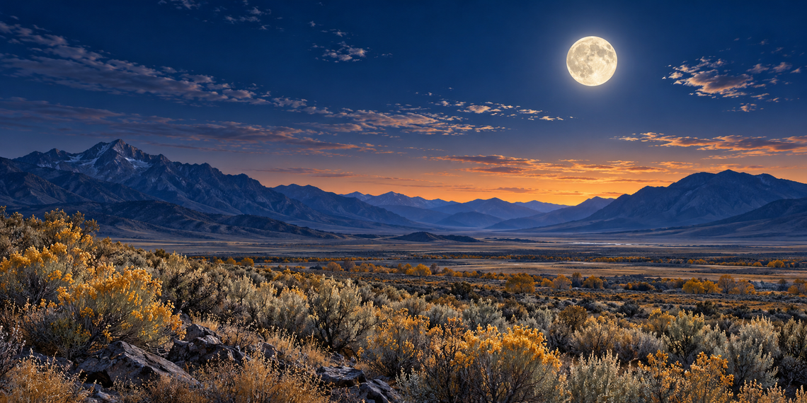 Captain’s Log — A Little More Attention Moon above a Northern Nevada autumn landscape.