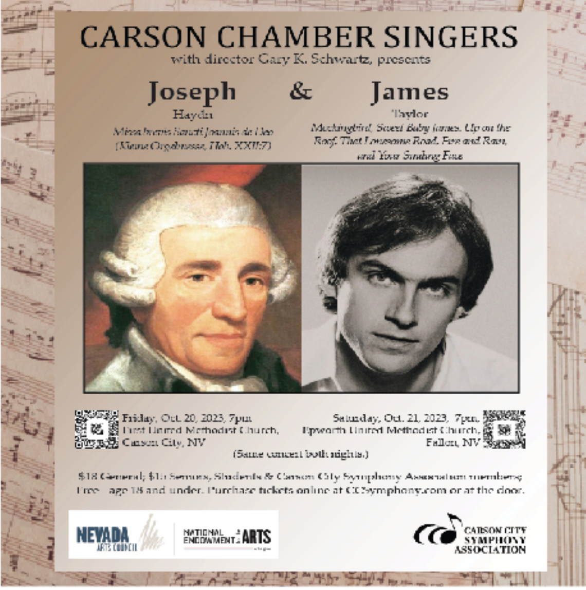 Carson Chamber Singers Present Joseph & James  AKA Haydn & Taylor