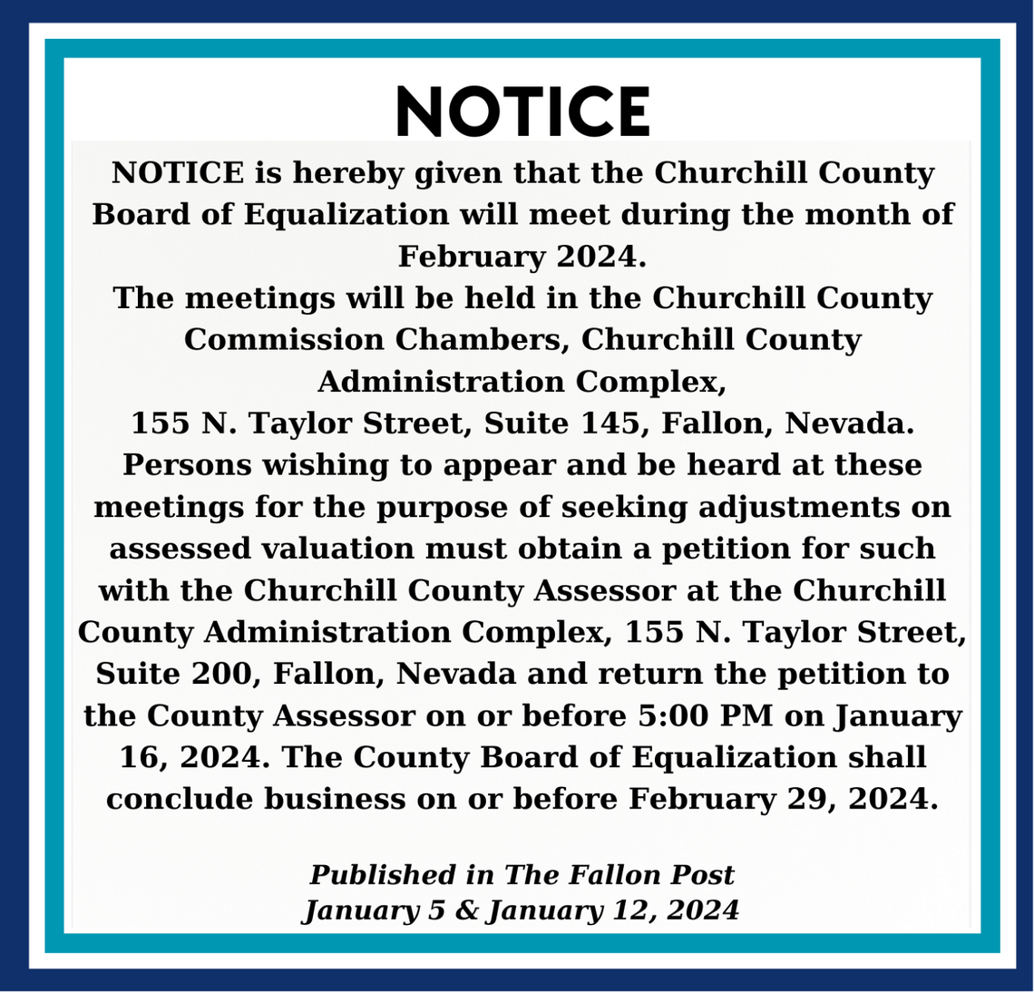 Churchill County Board of Equalization Notice