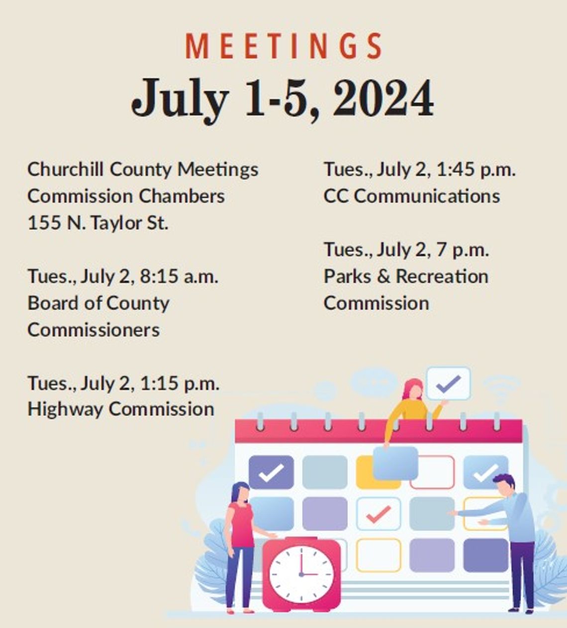 Churchill County Meetings: July 1-5