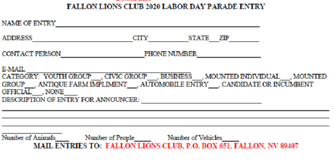Fallon Lions Club Annual Labor Day Parade