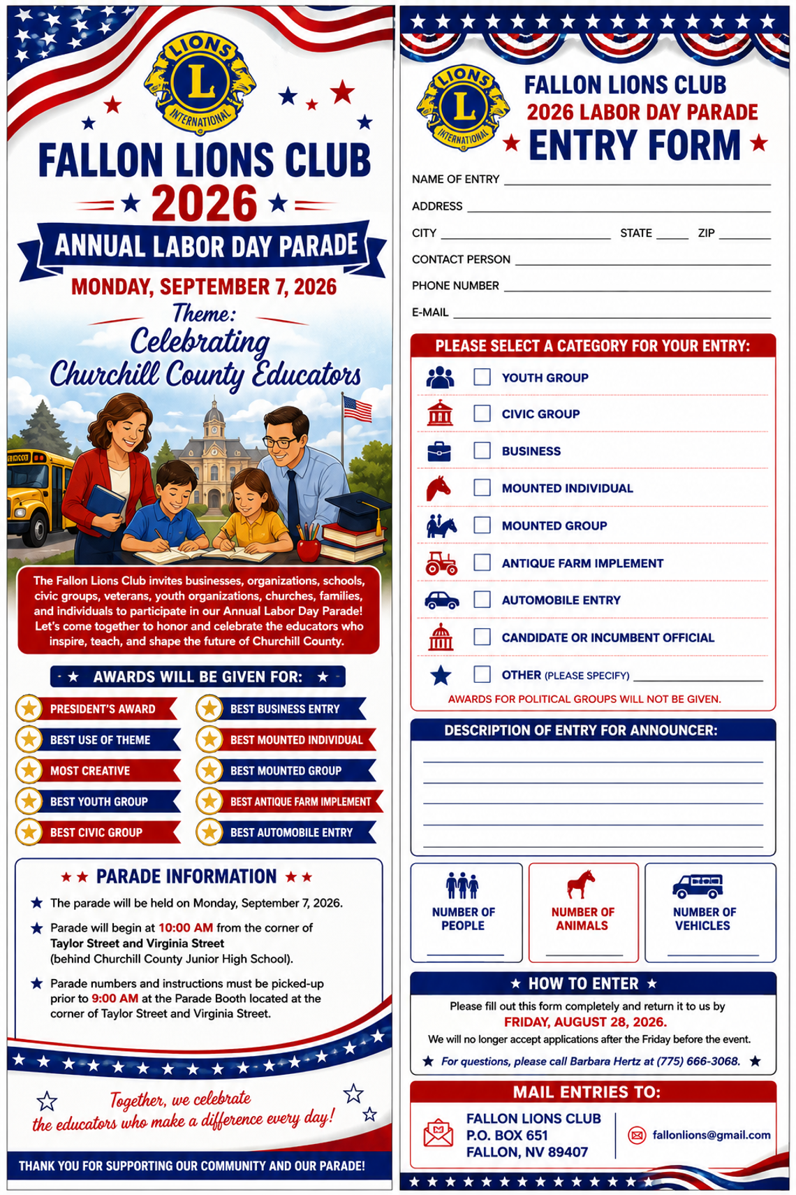 Fallon Lions Club Labor Day Parade Celebrates Churchill County Educators