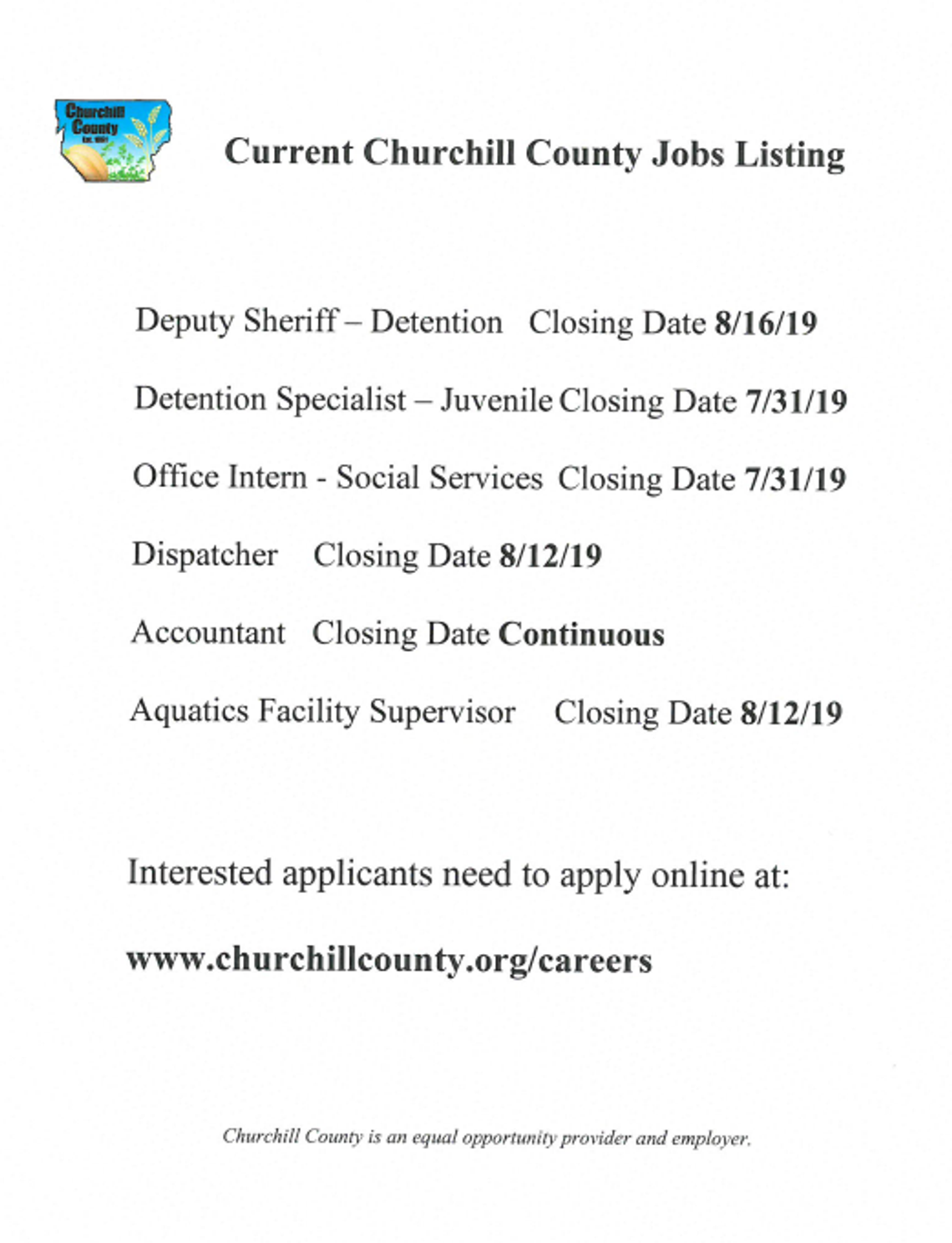 Jobs -- Churchill County