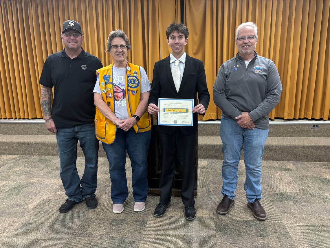Riggin Stonebarger wins semi-final round at Lions Club Student Speaker contest.