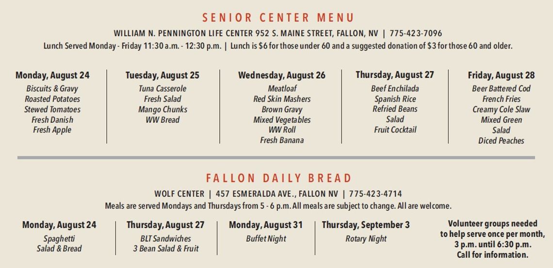 Senior Center and Fallon Daily Bread Menu Senior Center and Fallon Daily Bread Menu
