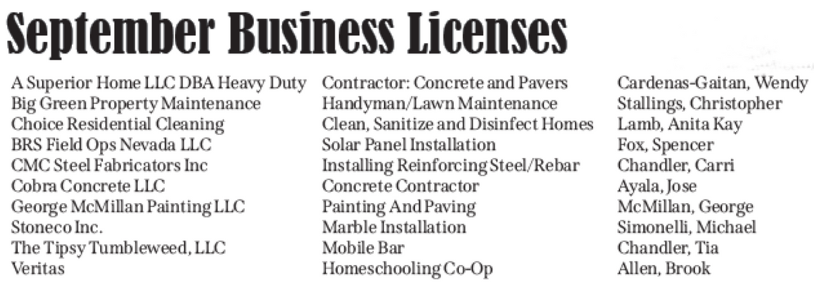 September Business Licenses