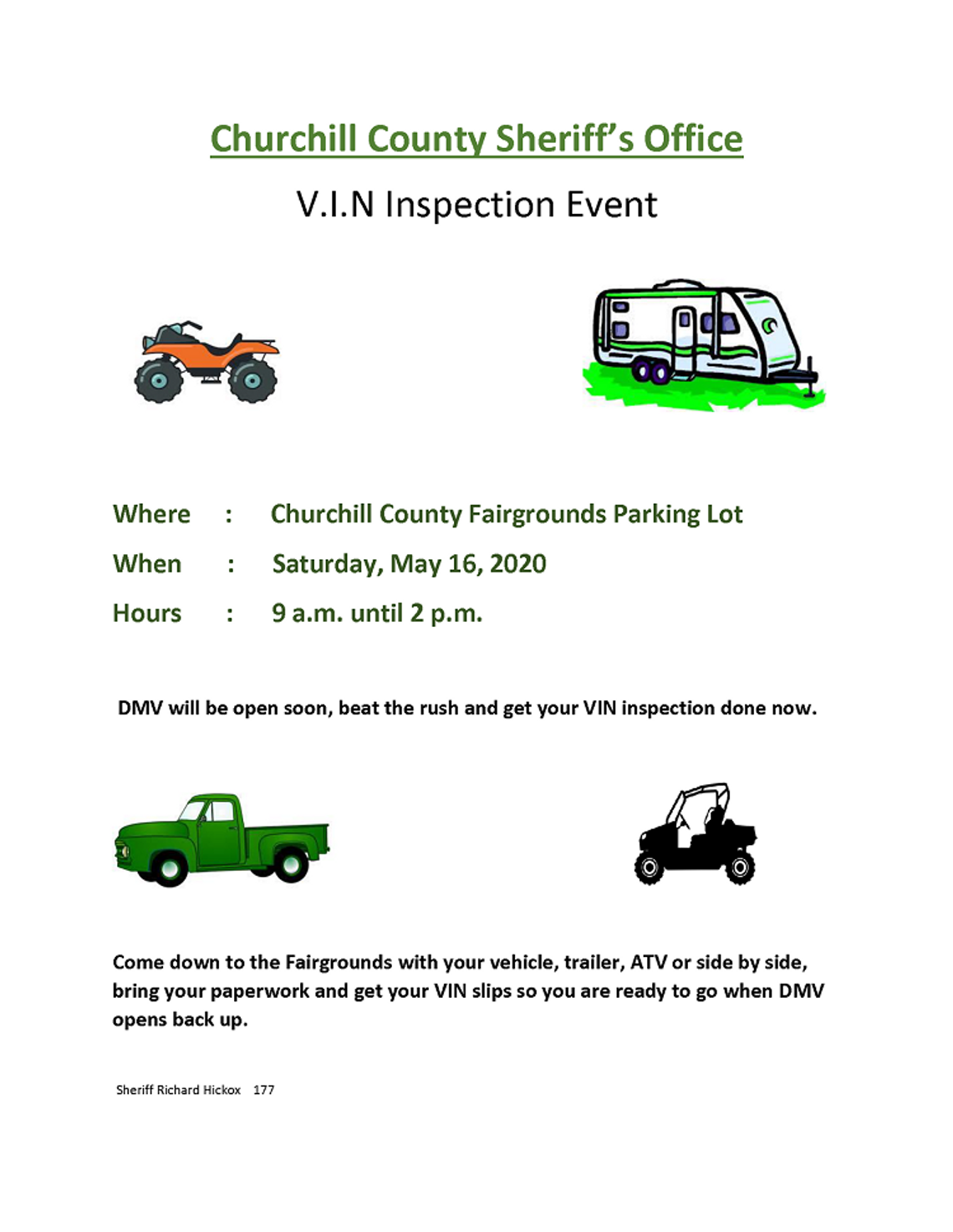 VIN Inspections Available Saturday