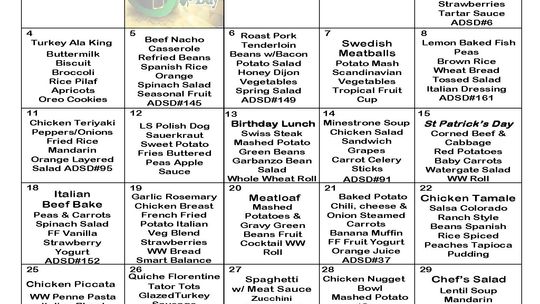 Life Center March Lunch Menu