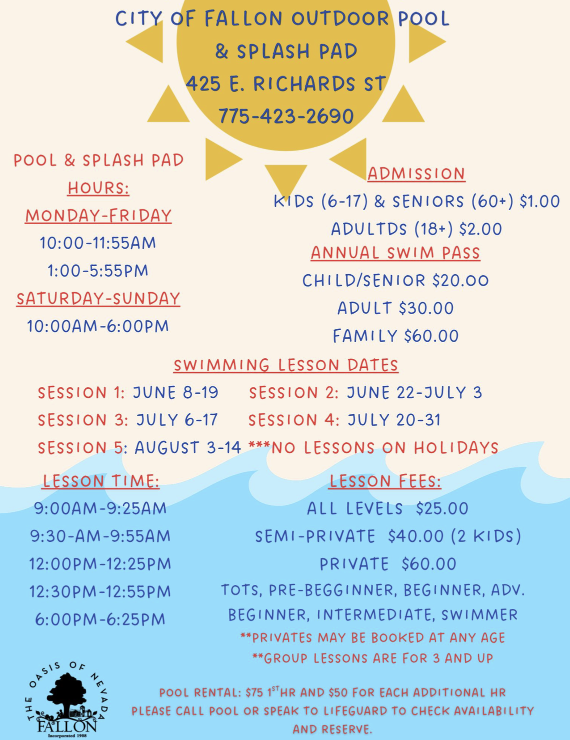 Outdoor Pool & Splash Pad Summer Hours
