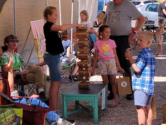 Kids were challenged by the monster Jenga game.