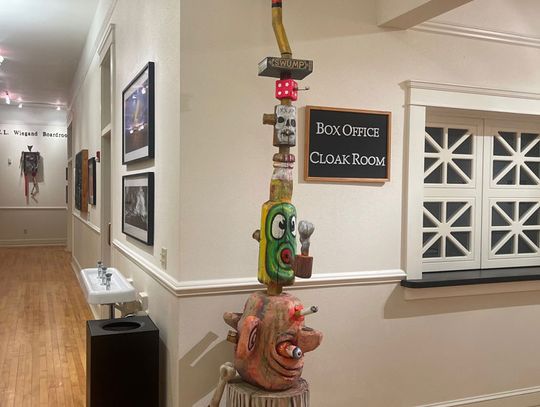The totem by Jay Schmidt, Arrowhead, painted wood. Ca. 2018.