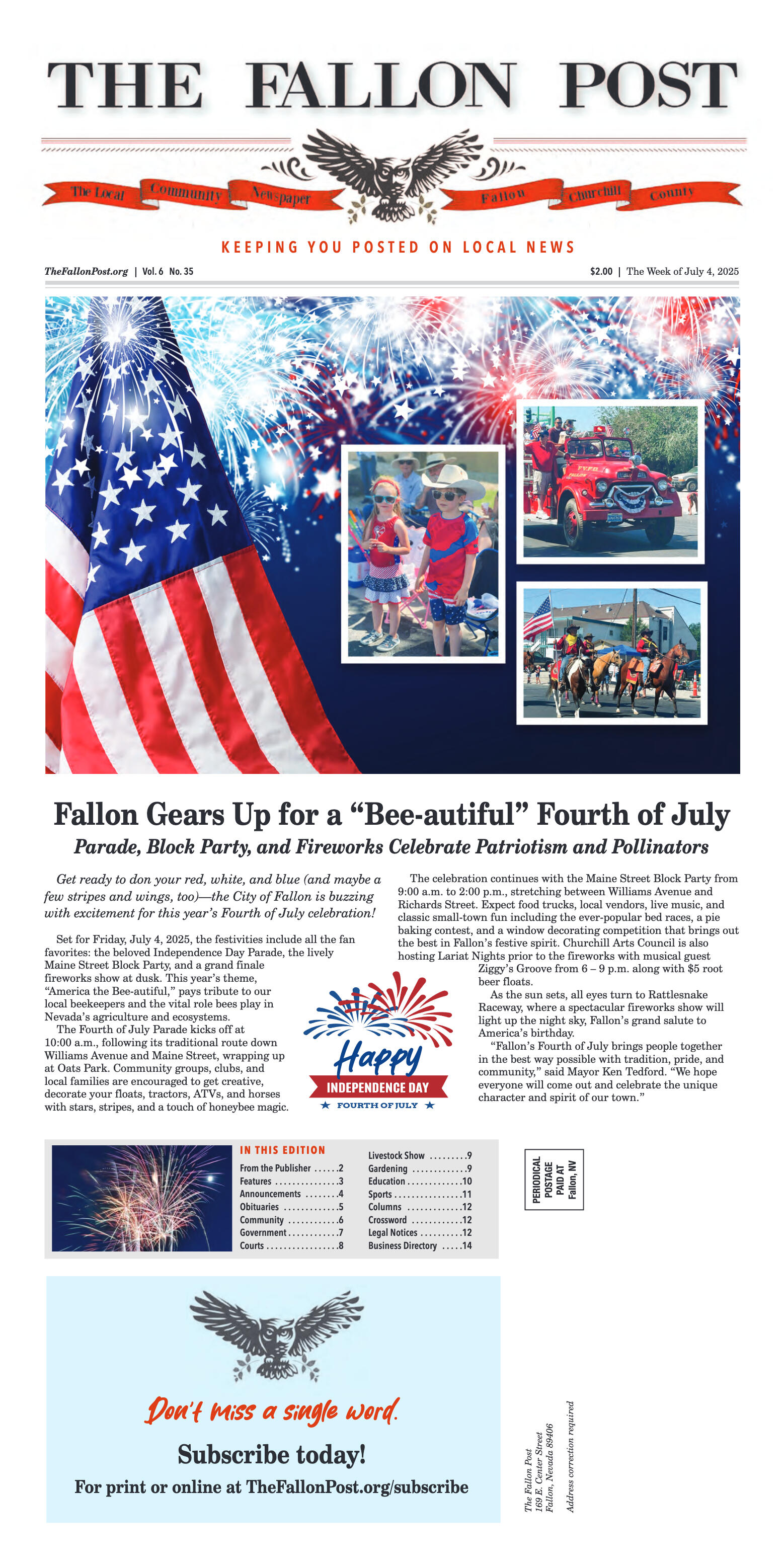 July 4, 2025 -Fallon Gears Up for a “Bee-autiful”  - page 1