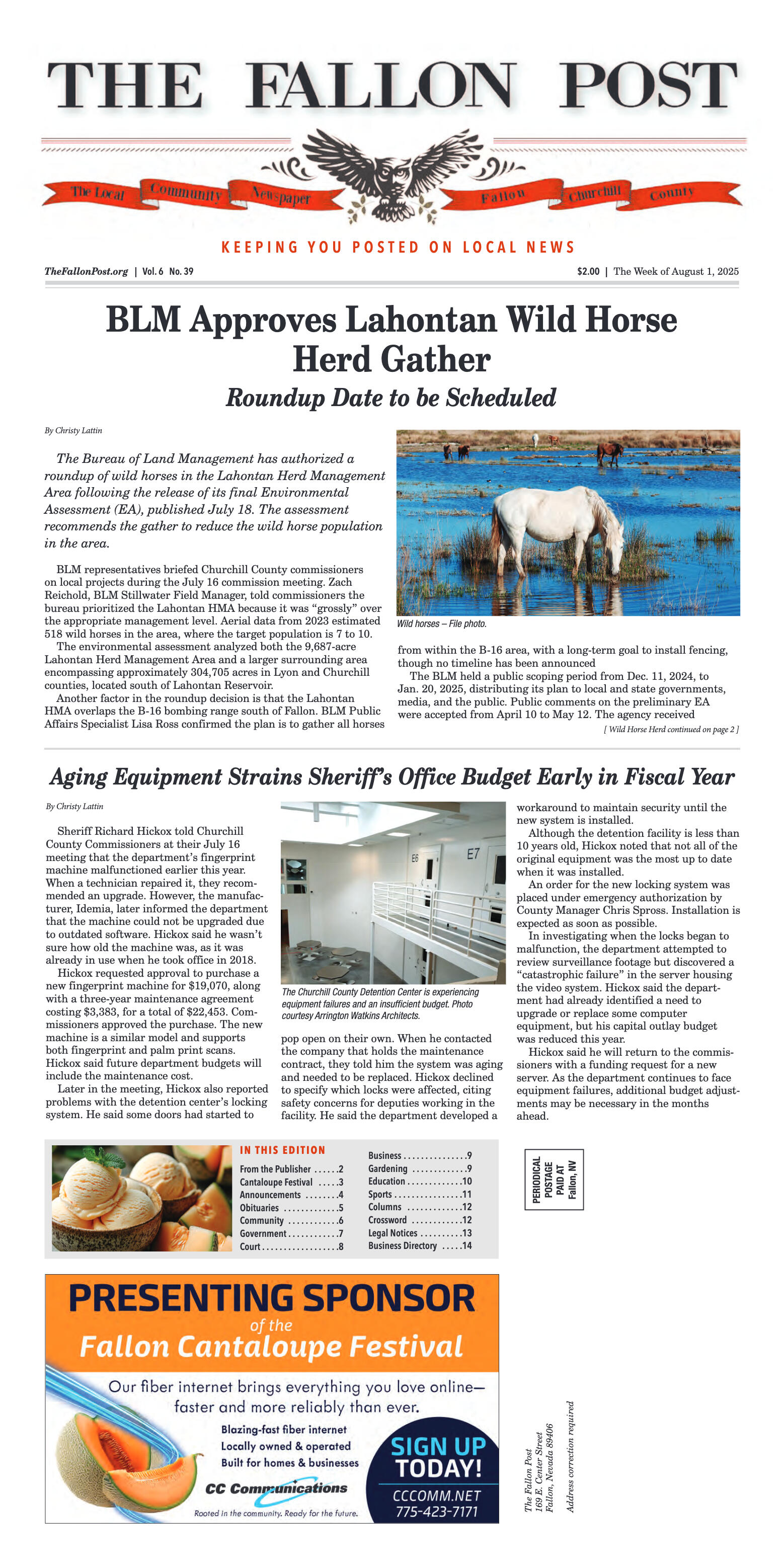 August  1, 2025 -BLM Approves Lahontan Wild Horse  - page 1