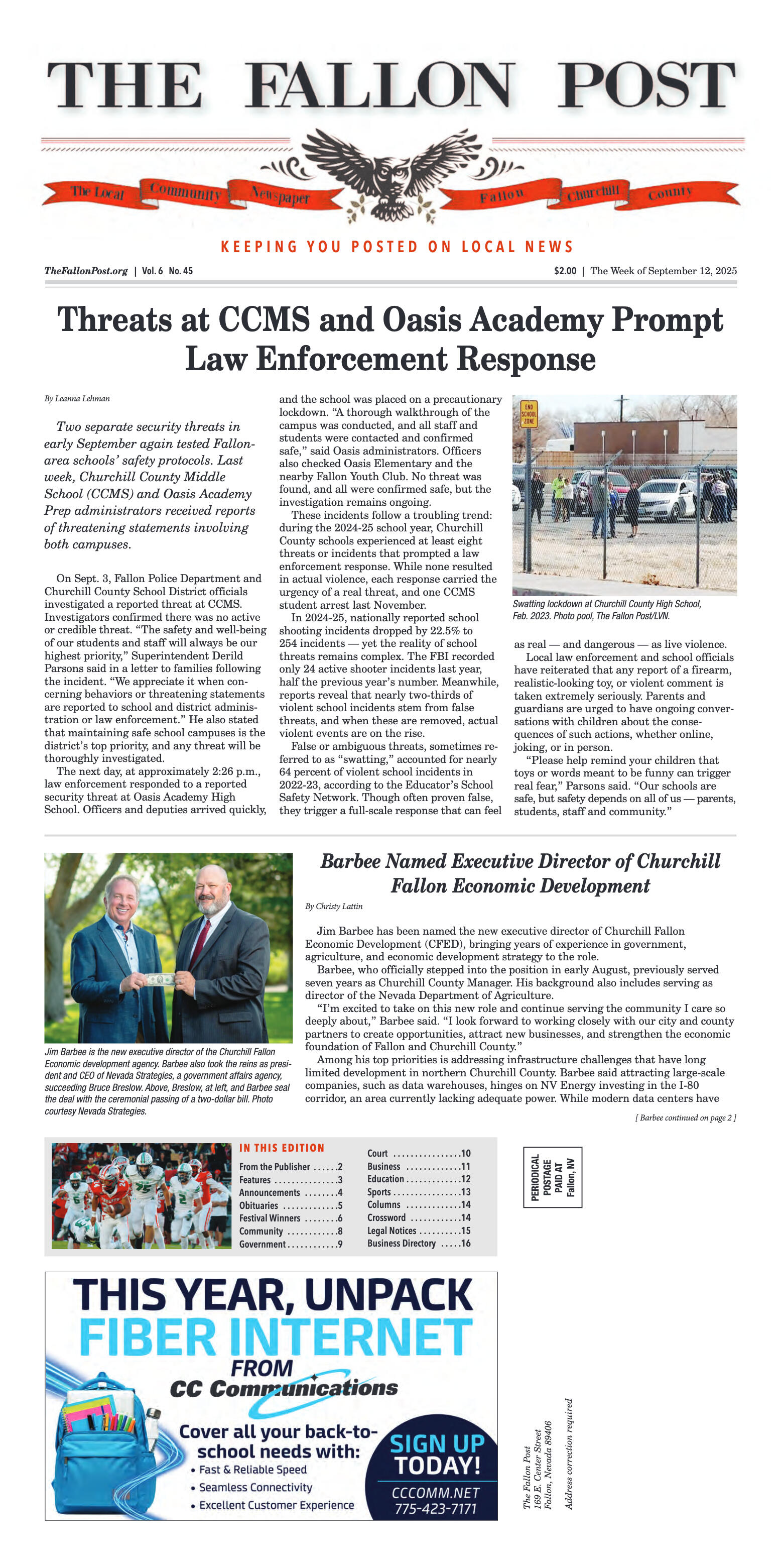 September 12, 2025 - Threats at CCMS and Oasis Aca - page 1