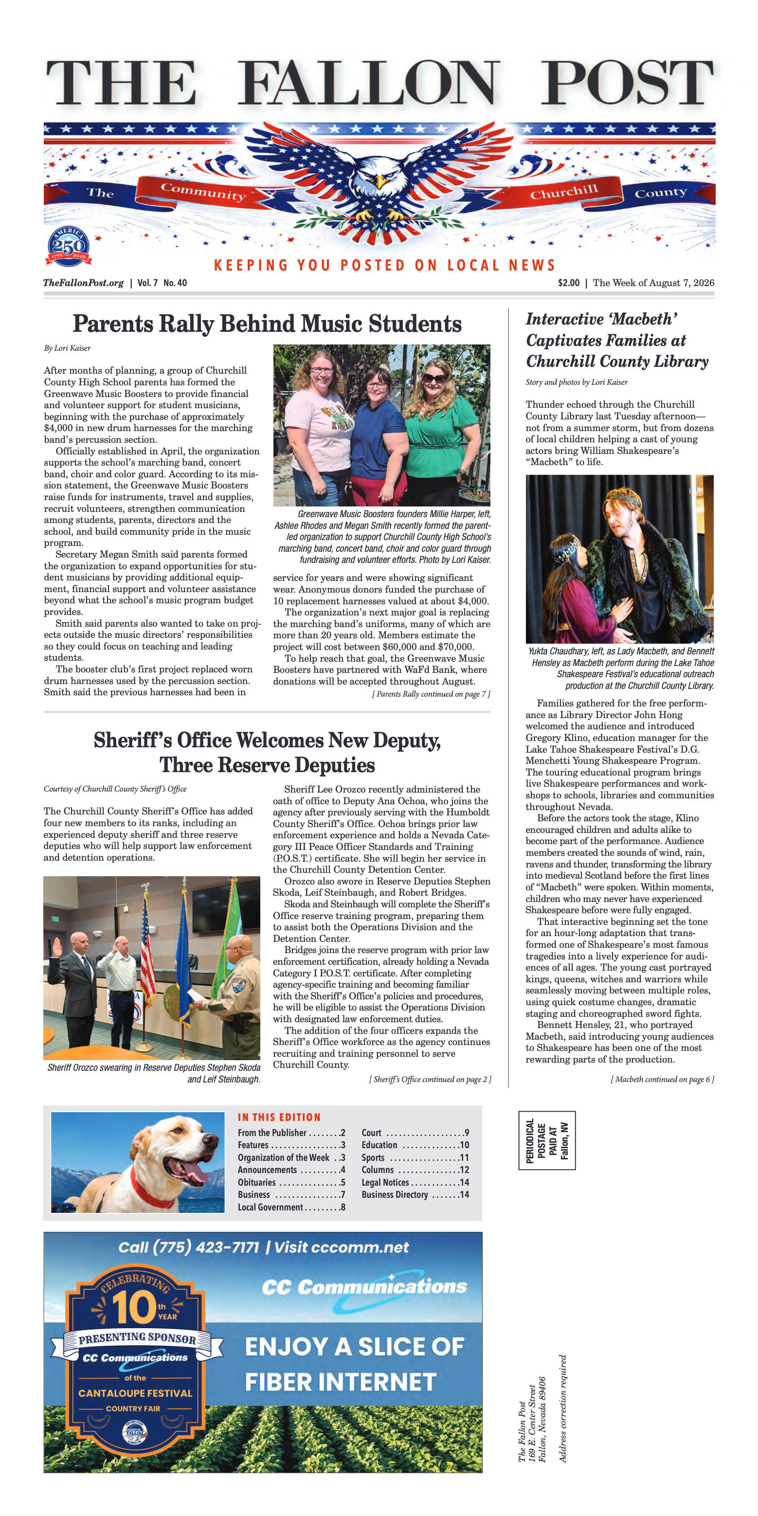 August 7, 2026 -Parents Rally Behind Music Student - page 1