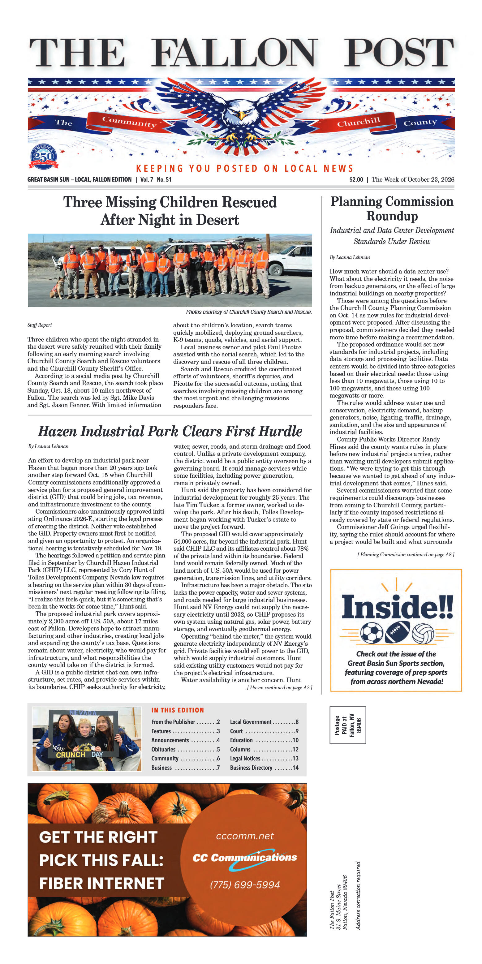The Fallon Post Oct. 23, 2026: Three Missing Child - page 1
