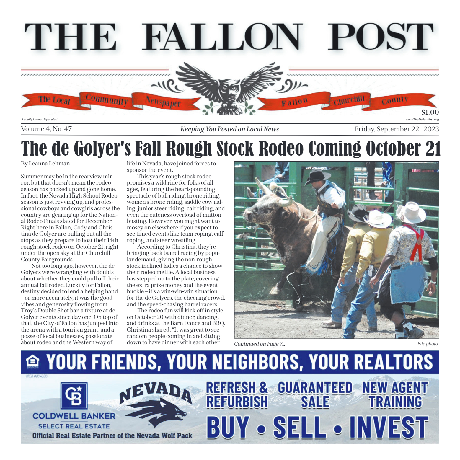 The Fallon Post Print Edition, September 22, 2023 - page 1