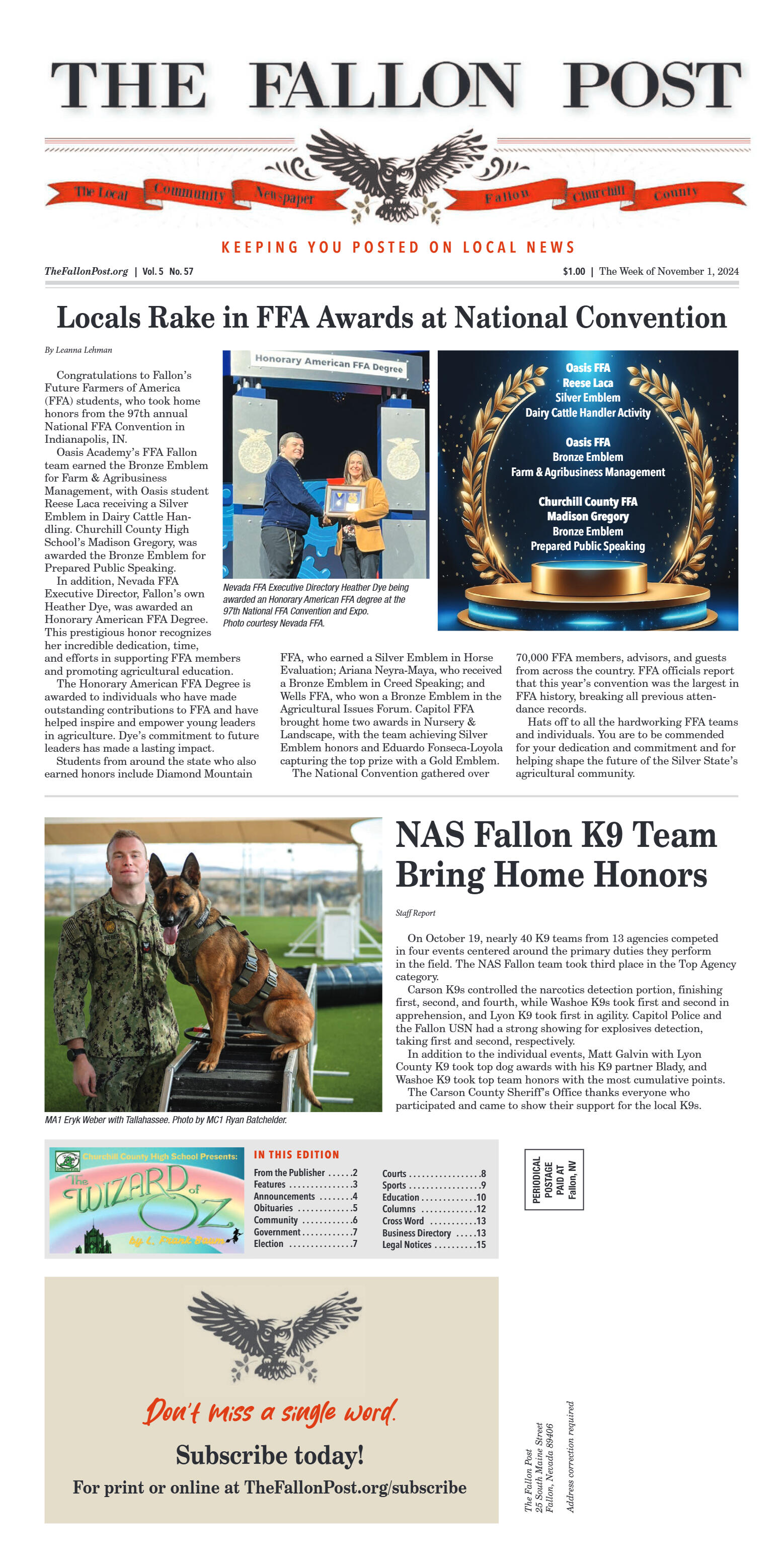 November 1, 2024 - Locals Rake in FFA Awards at Na - page 1