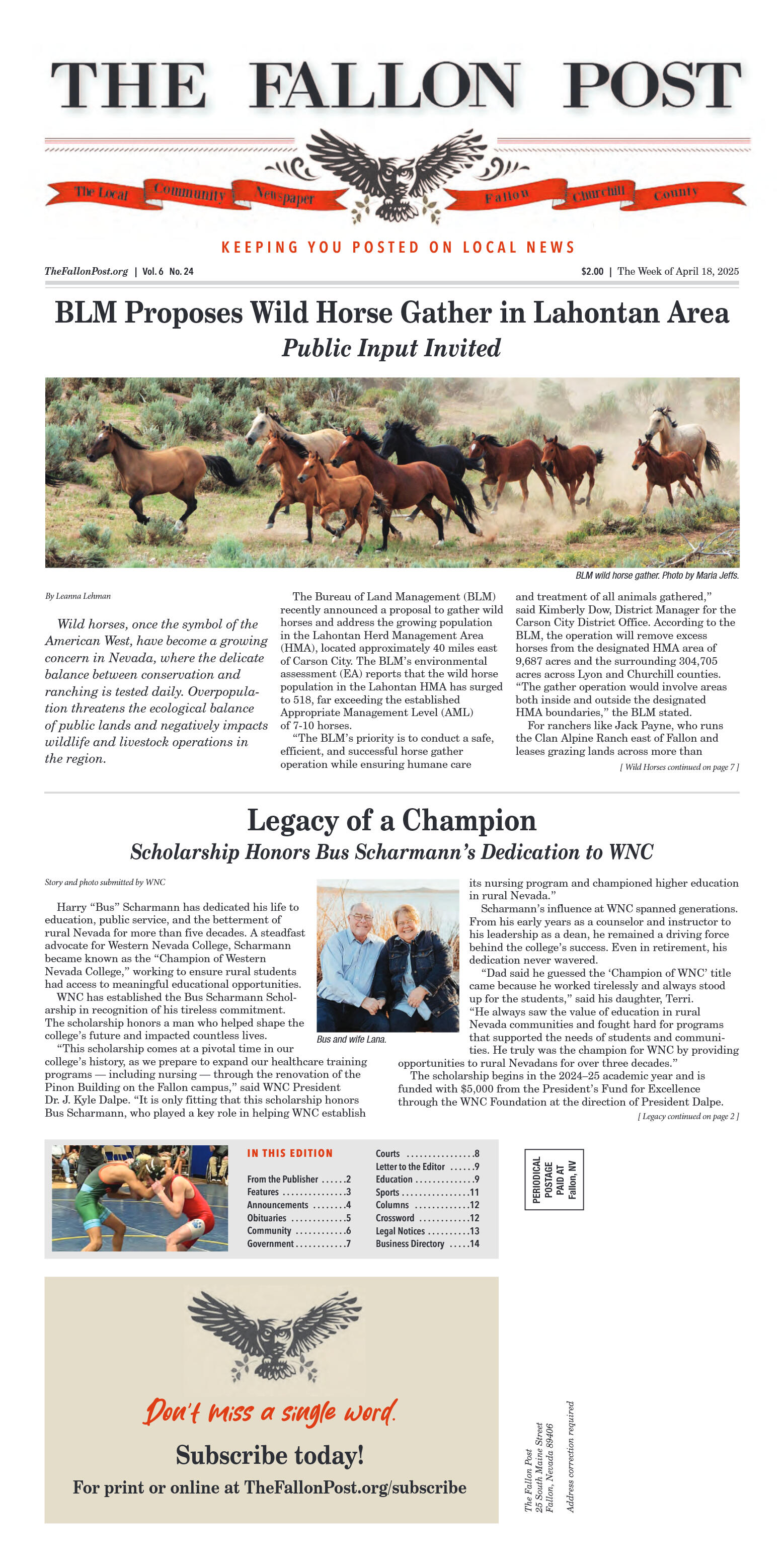 April 18, 2025 - BLM Proposes Wild Horse Gather in - page 1
